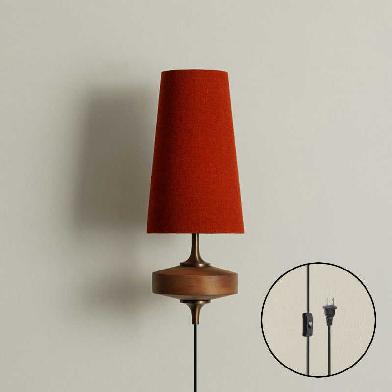 Design Wandlamp met Stekker in Hout en Messing – Natuurlijke Verlichting met Stoffen Kap 1 of 2 Lichtpunten