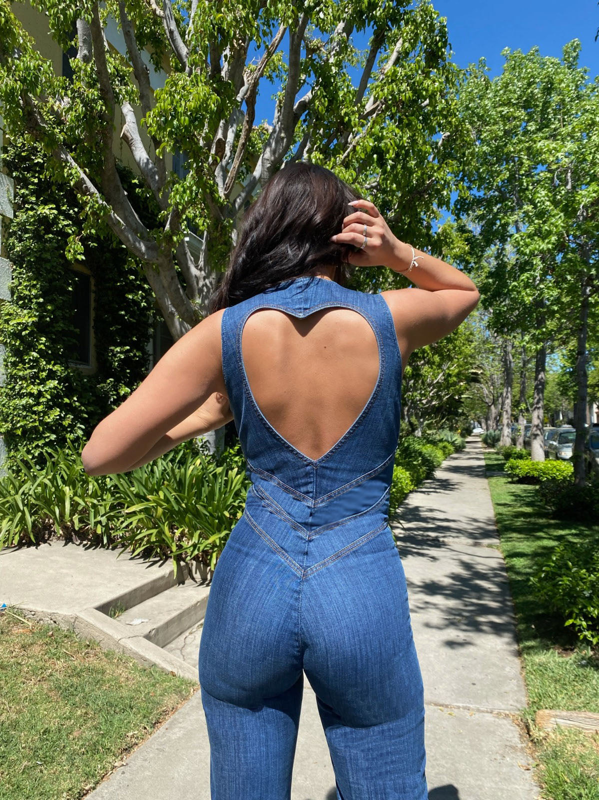 Jumpsuit Denim Met Hartvormige Halslijn
