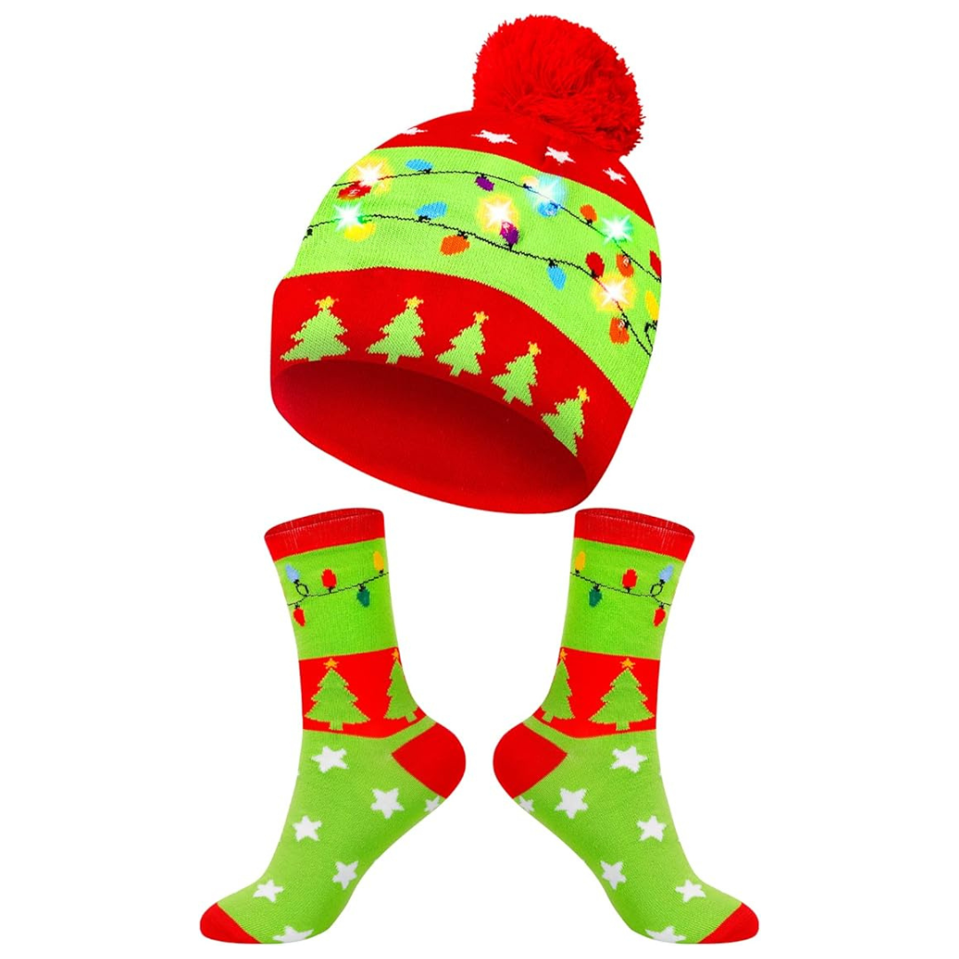 Kerst GlowWear Beanie Set | LED Verlichting, Zacht Breimateriaal en Bijpassende Sokken 6
