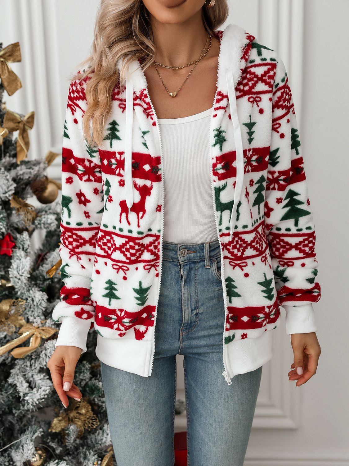 Kerst Witte Hoodie Dames | Comfortabele Katoen, Relaxte Pasvorm 2