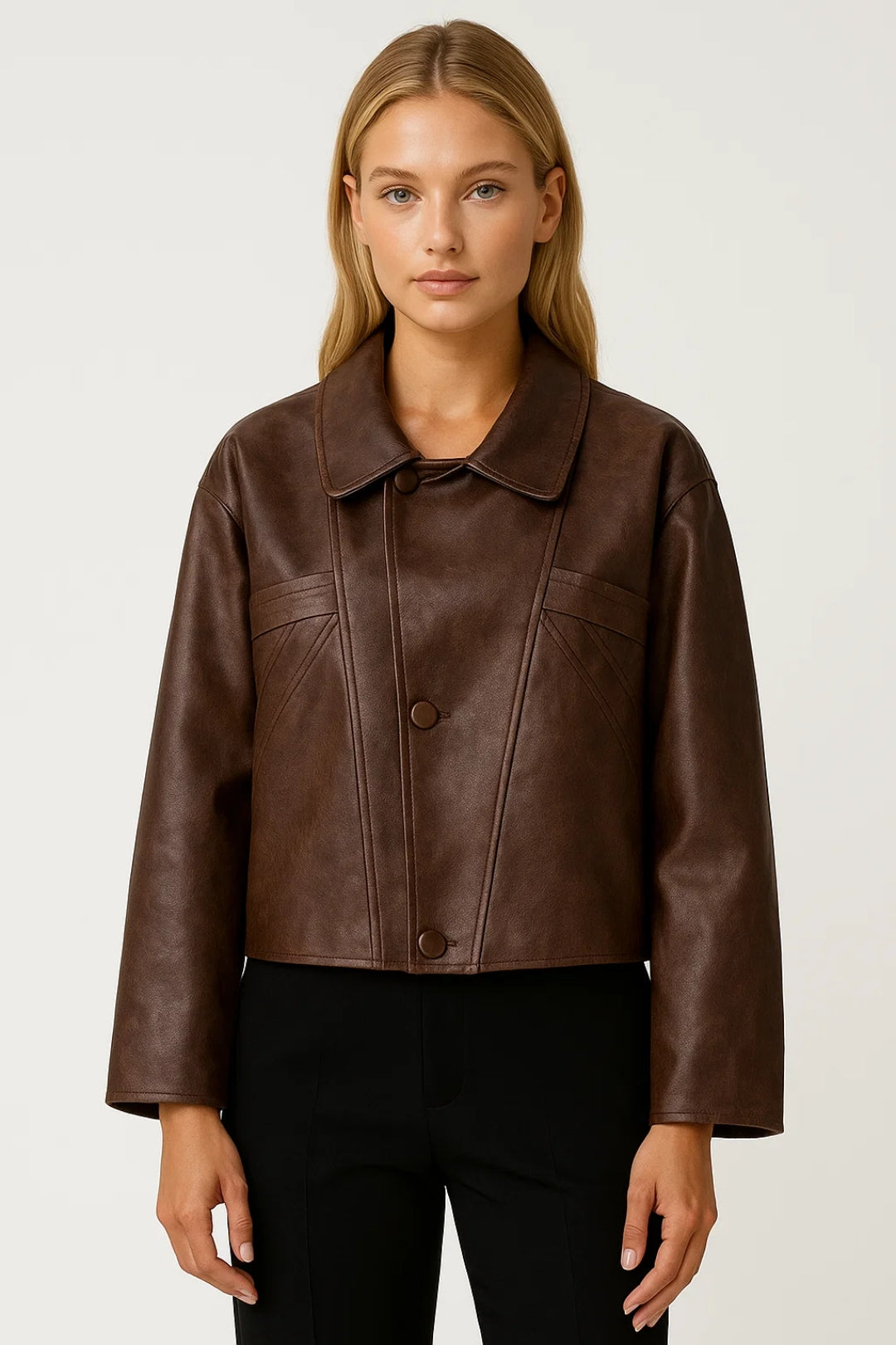Dames Bikerjas - Oversized Crop met Kraag en Knoopsluiting