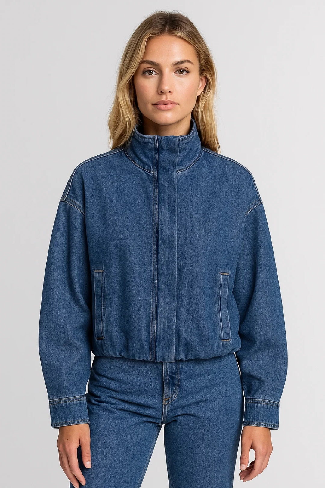 Oversized Damesjas Kort met Opstaande Kraag en Rits