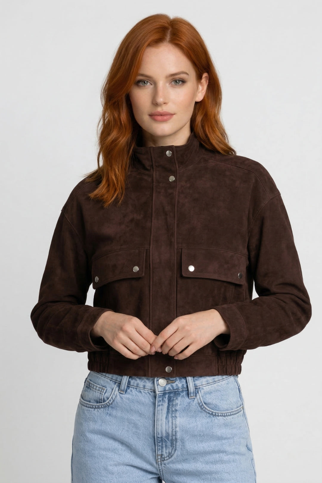 Dames Korte Jas Oversized met Zakken en Opstaande Kraag
