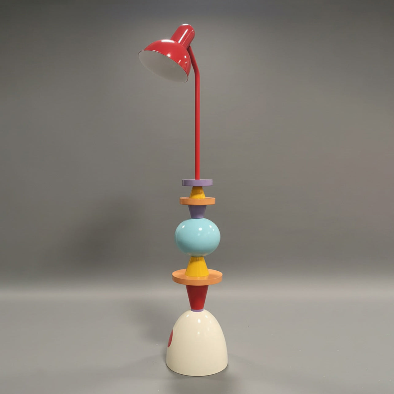 Staande designlamp met gekleurde metalen schijven 40 cm diameter moderne vloerlamp industrieel interieur woonkamer