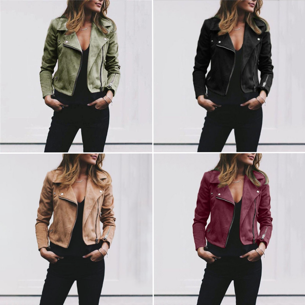 Dames Bikerjack Suède Look Stoer en Stijlvol