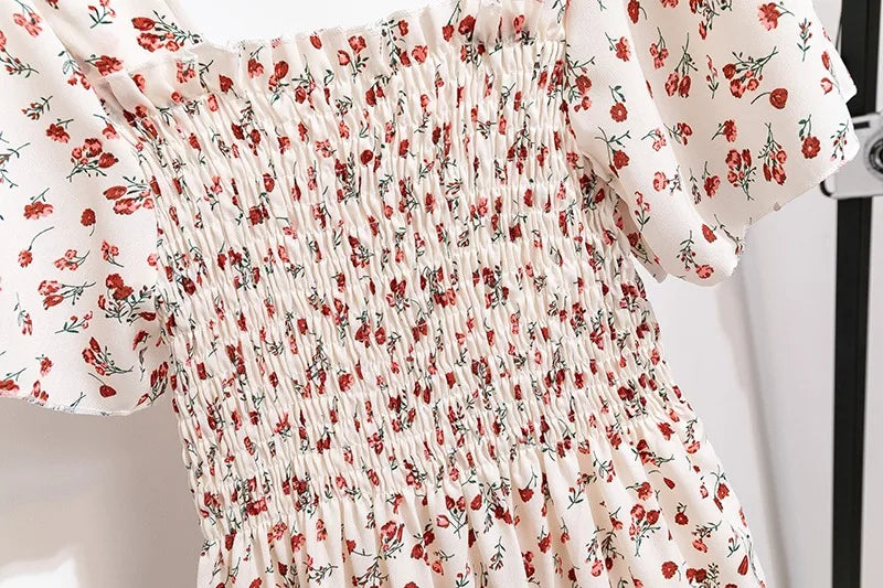 Vrouwelijke Midi Jurk Zomerse Bloemenprint Chiffon