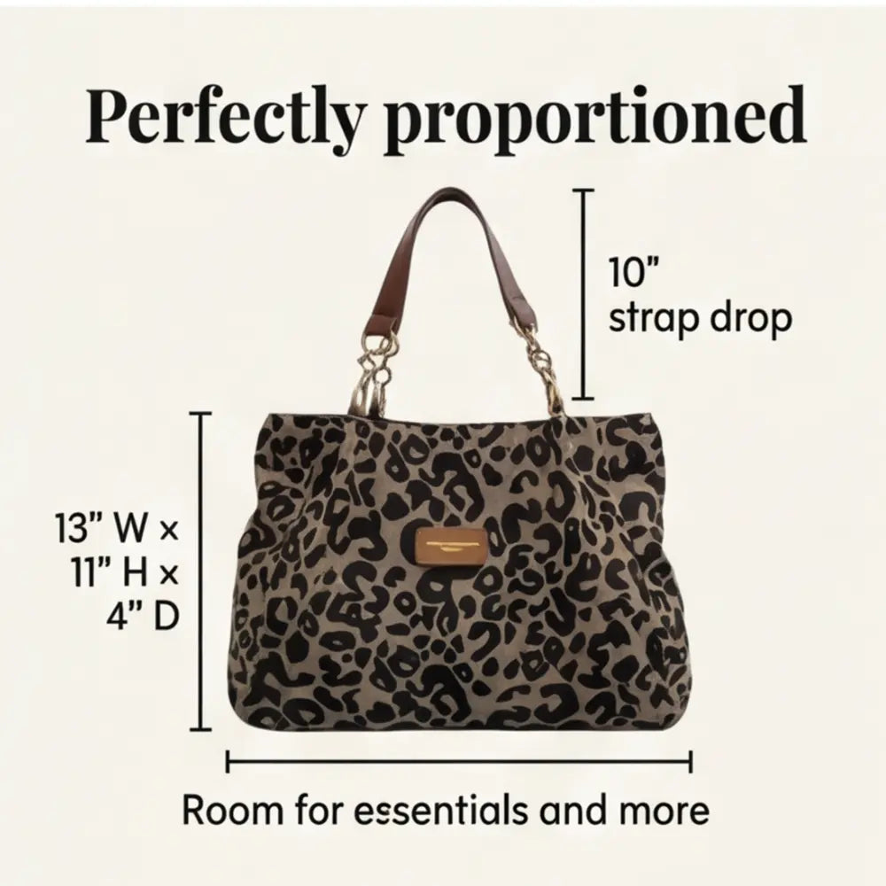 Canvas Draagtas met Luipaardprint en Gouden Kettinghengsels 33 × 28 × 10 cm Shopper Tote Bag Kunstleder Schoudertas