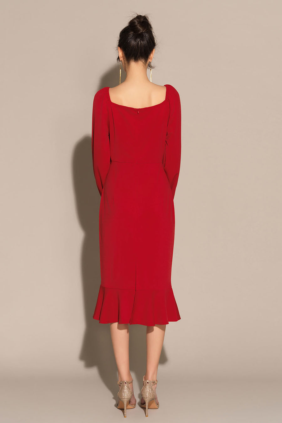 Midi Jurk Lange Mouw Lilian Stijl