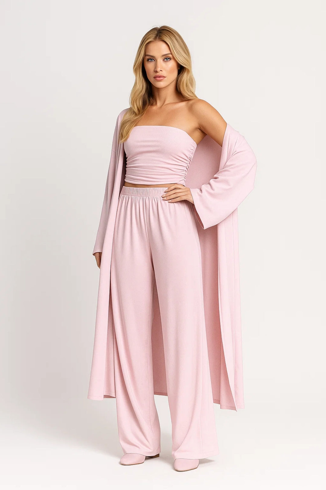 Dames Set - Strapless Top met Wijde Broek en Vest Elegant Zomer