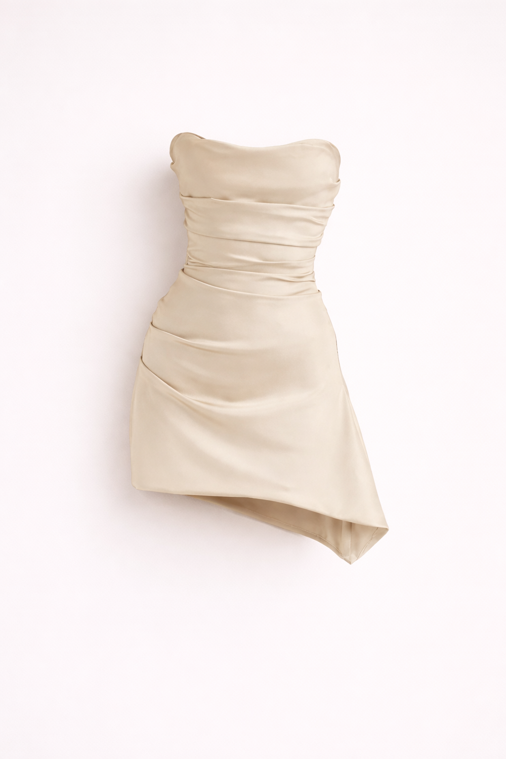 Lysandra | Mini Jurk Zandkleur Strapless Met Asymmetrische Zoom 1