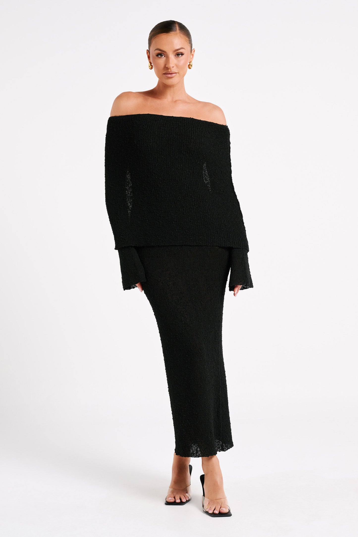 Off-Shoulder Maxi Jurk Bouclé Stof Zomerjurk