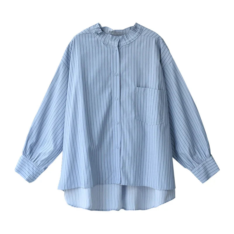 Vrouwen Blouse Asymmetrisch Gestreept Katoen