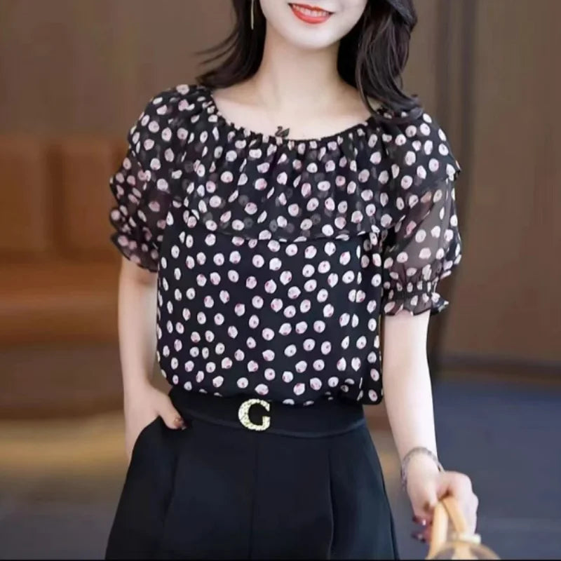 Vrouwelijke Chiffon Blouse Zomerjurk Koreaanse Stijl