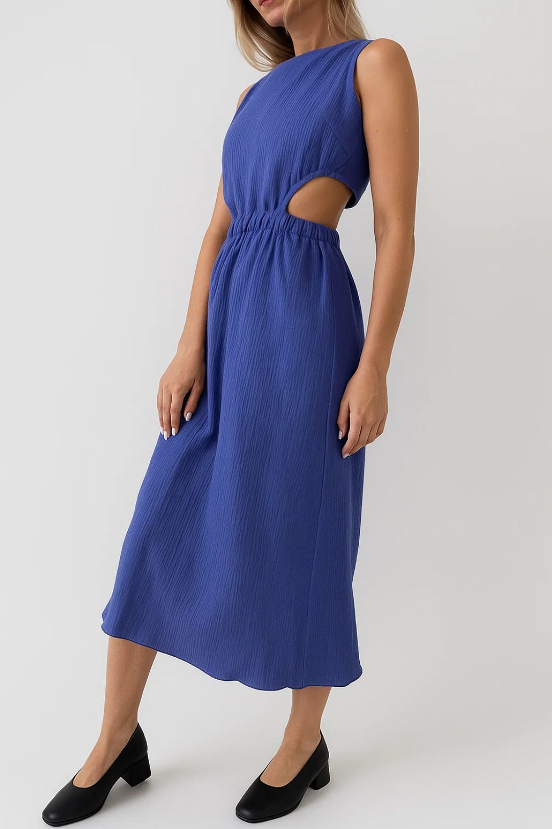 Mouwloze Midi Jurk Dames Elegant Cut-out Model