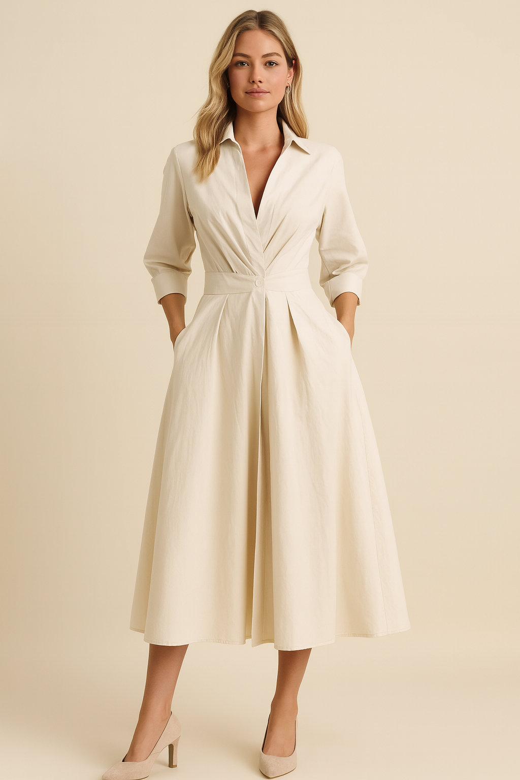 Dames Jurk Overhemdkraag Elegante Korte Mouw