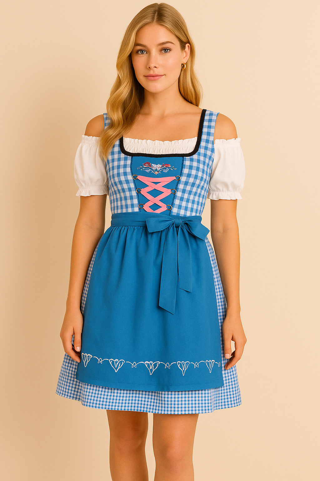 Dames Dirndl Jurk Oktoberfest Stijl met Aqua en Roze Details - StudioMarella