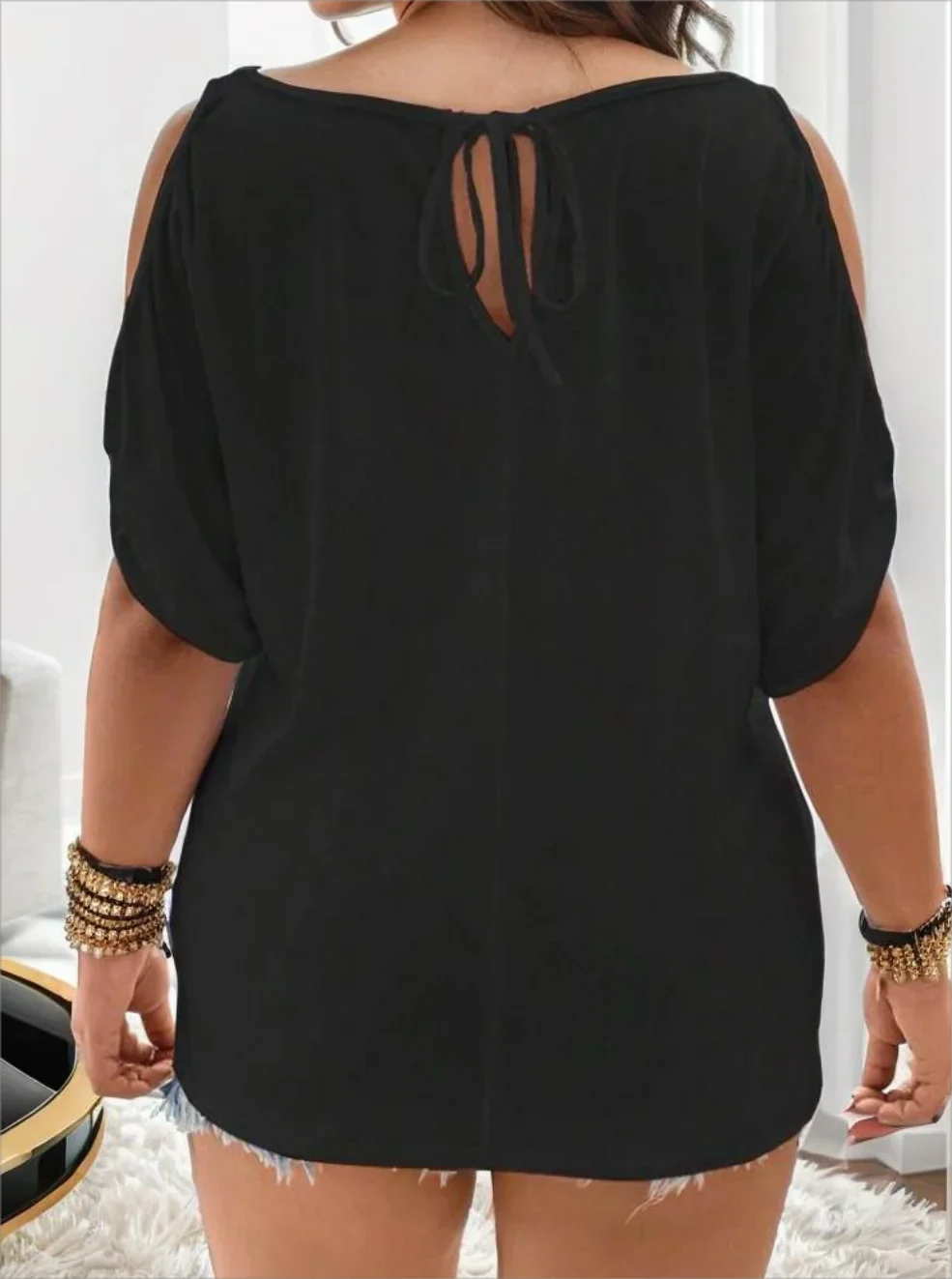 Off-shoulder T-shirt Groot Effen Kleur Casual Dame