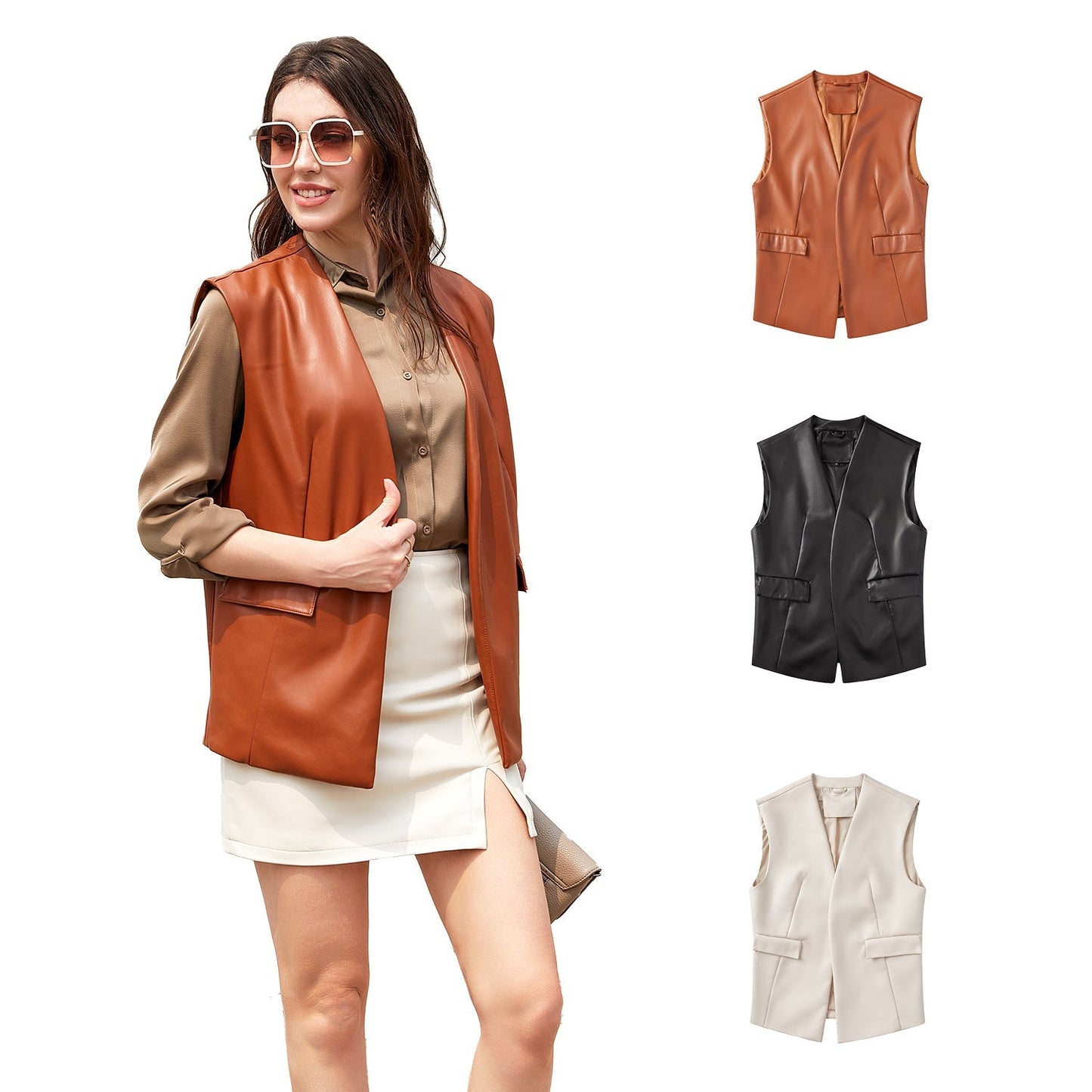 Dames Gilet van Imitatieleer Bodil Stijlvol