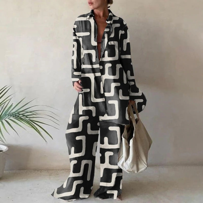 Dames Blouse en Broek Set Lange Mouwen Wijd Zomermodel