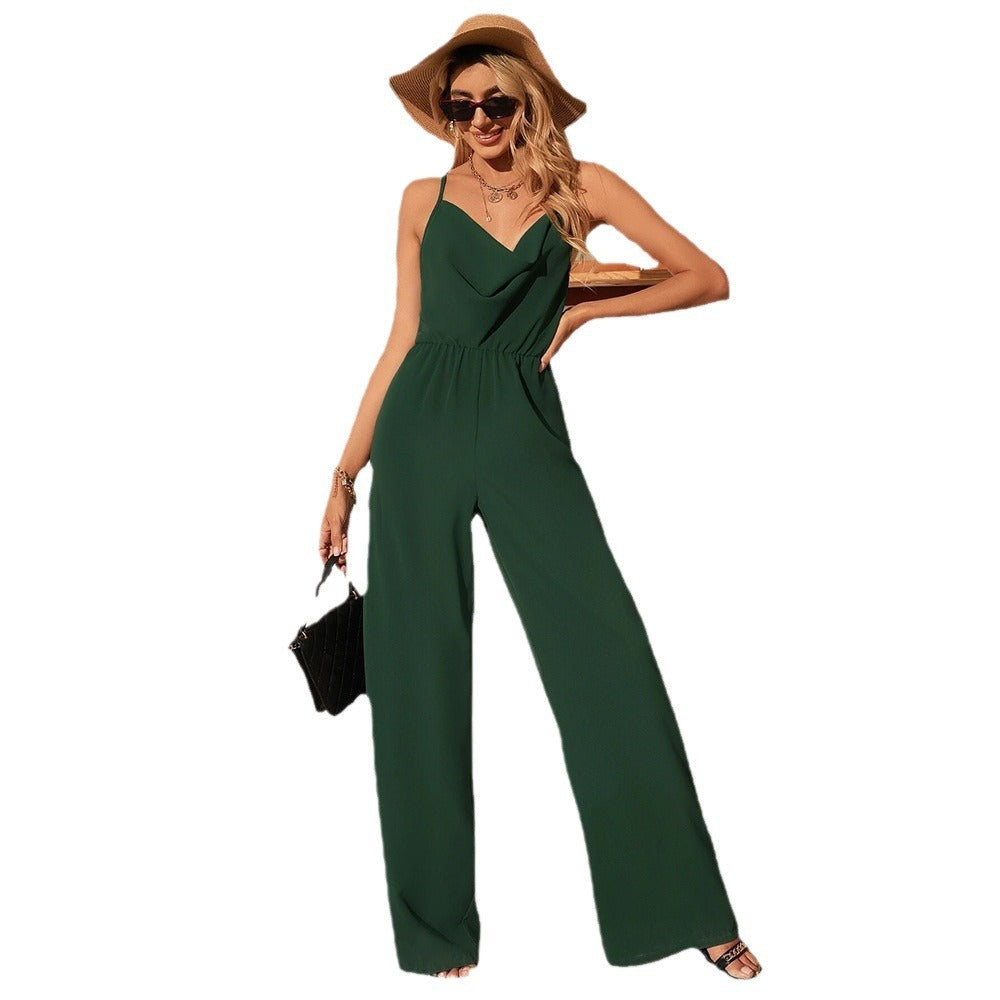 Mouwloze Jumpsuit V-Hals Wijd met Lange Pijpen