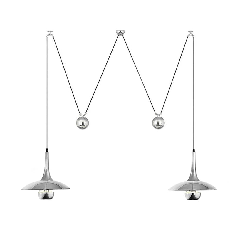 Verstelbare Hanglamp Onos – Hoogte-instelbaar met Tegengewichtbal – Chroom of Goud Metaal – Vintage 1970s Design – Retro Pendelverlichting voor Eettafel en Keukeneiland