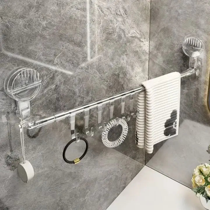 Uitschuifbare Handdoekhouder Edelstaal 60-120cm Zuignappen Badkamer Keuken Haakjes Handdoekstang Telescopisch Zonder Boren