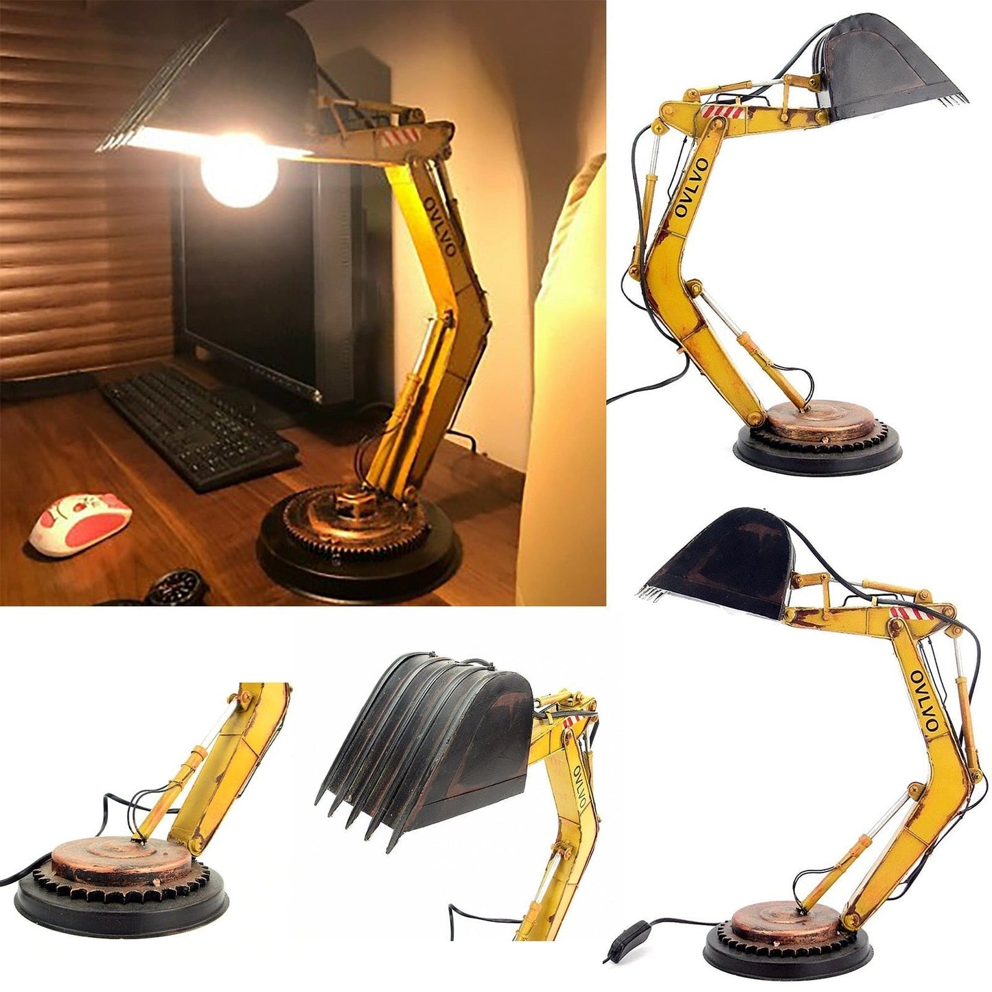 Tafellamp Graafmachine Industrieel LED USB Kinderkamer Bureaulamp Jongens Speels Decoratielamp Metaal Look Cadeau