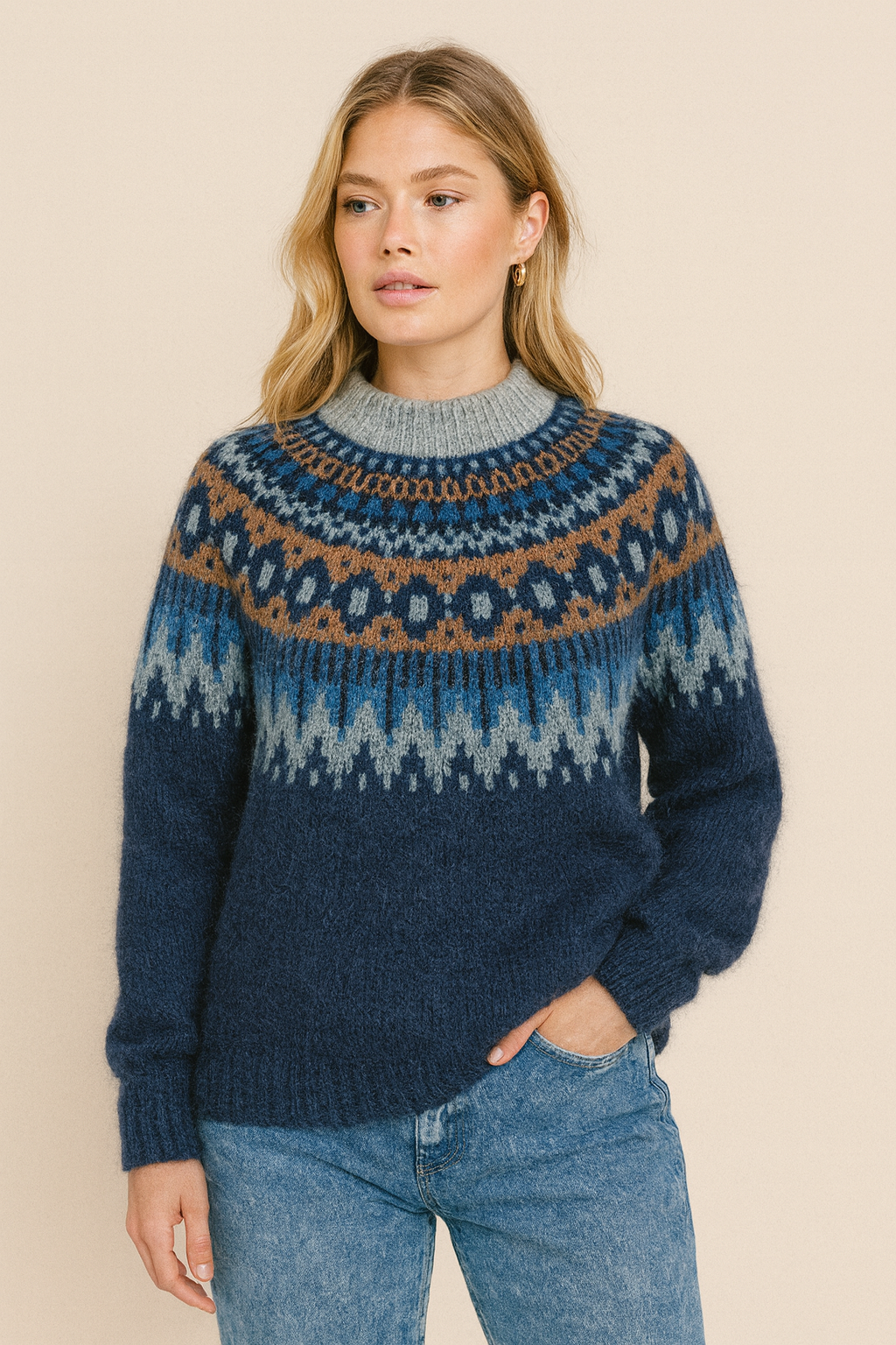 Dames Trui Gebreid Noors Patroon Warme Wintertrui