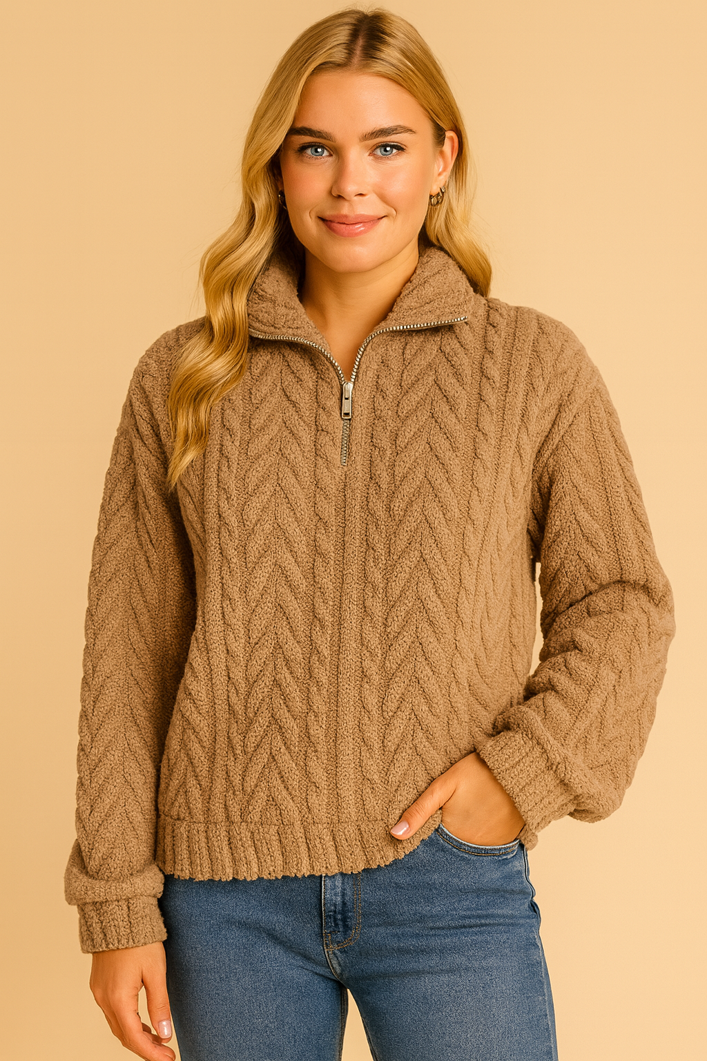 Dames Fleece Trui Warm en Zacht met Hoge Kraag