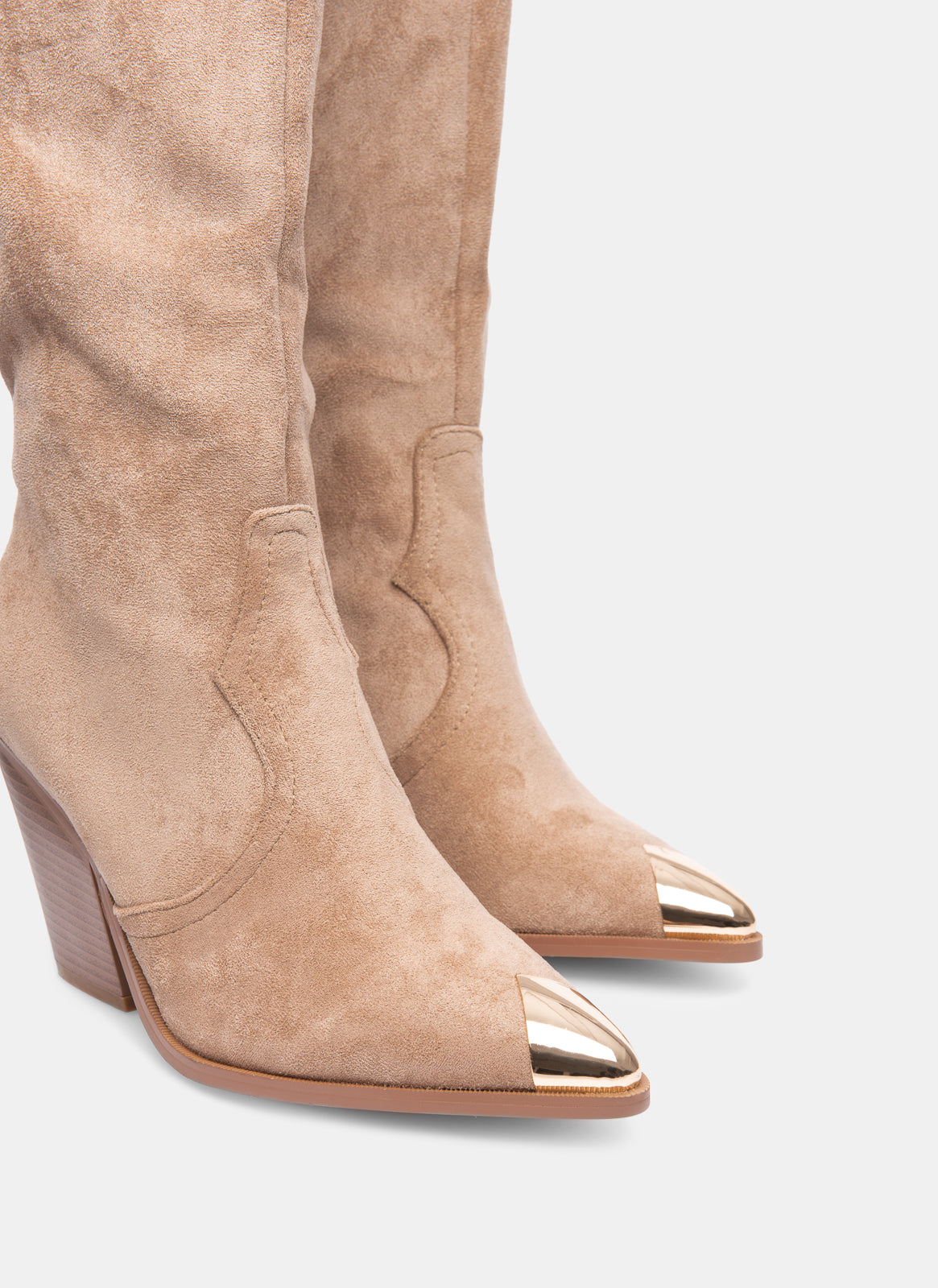 Dames Western Laarzen met Hoge Schacht en Blokhak Cowboy Stijl Leer-Look
