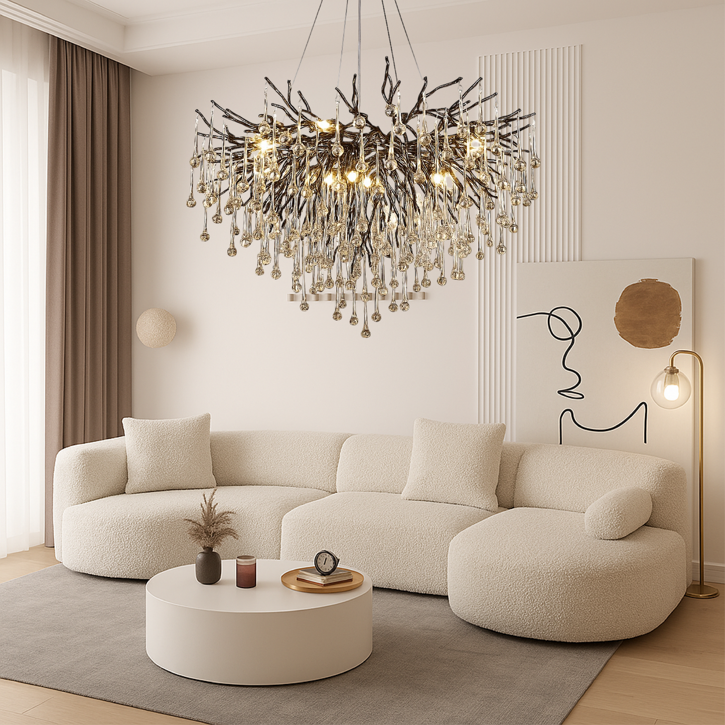 Zwarte kroonluchter raindrop aluminium kristal 60-120 cm woonkamer eetkamer luxe verlichting grote ruimte design