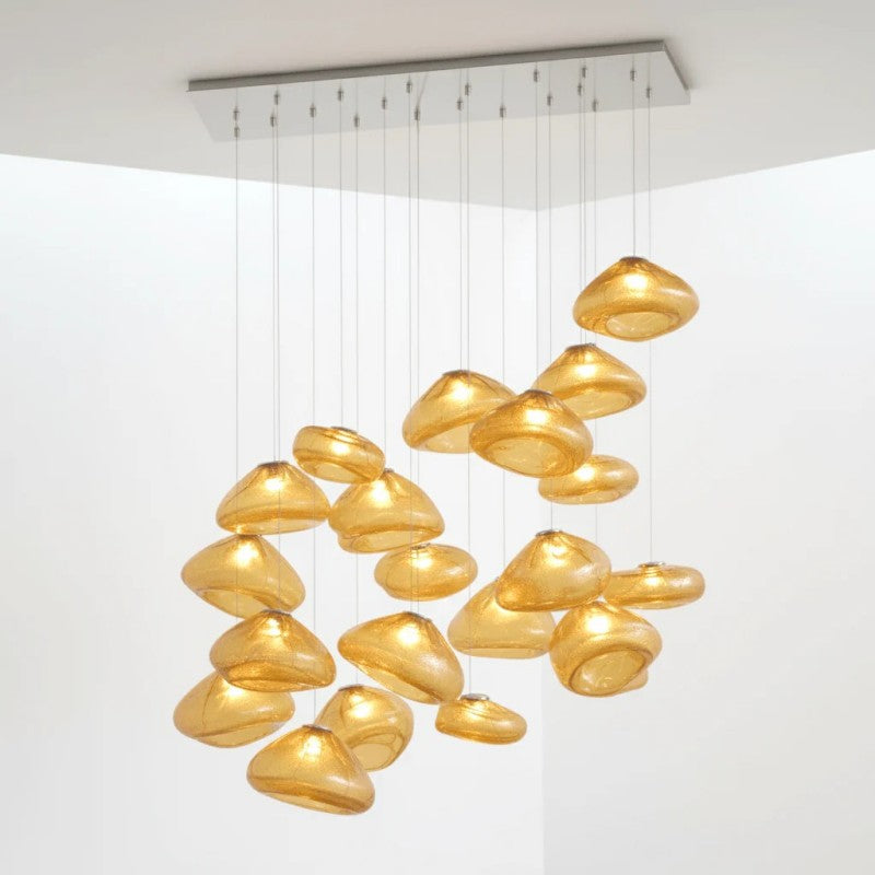 Glazen Hanglamp met Organische Textuur Transparant Rookgrijs Amber