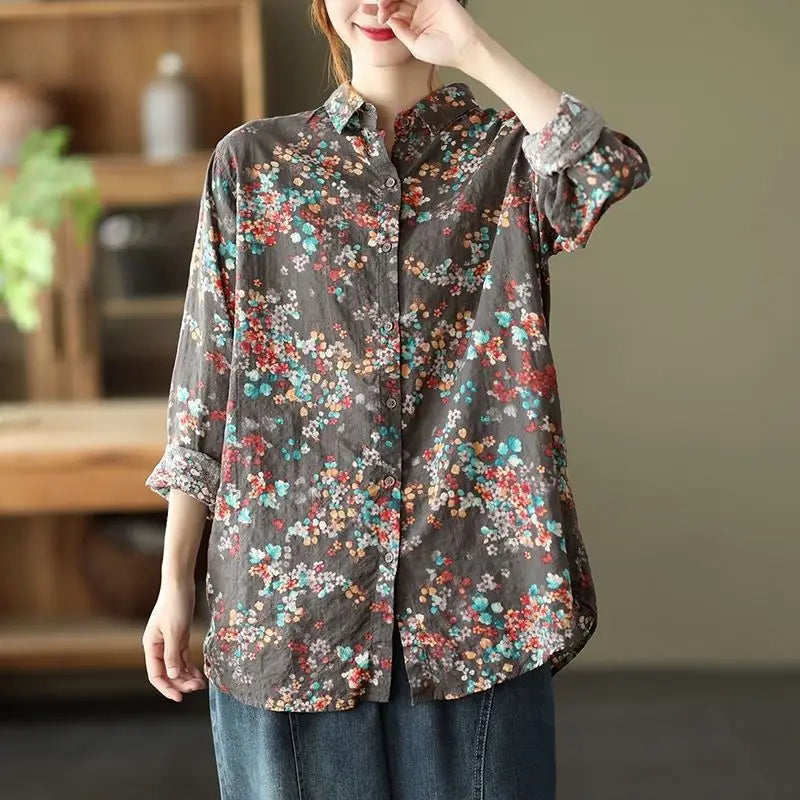 Bloemenprint Shirt van Katoen en Linnen Zomer Stijl