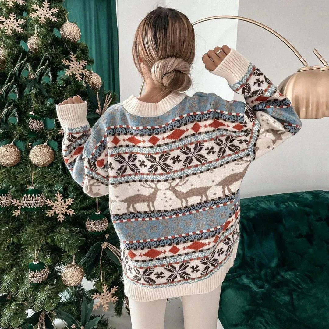 Ria Dames Kersttrui | Warme Oversized Pasvorm, Speels Rendier Motief 1