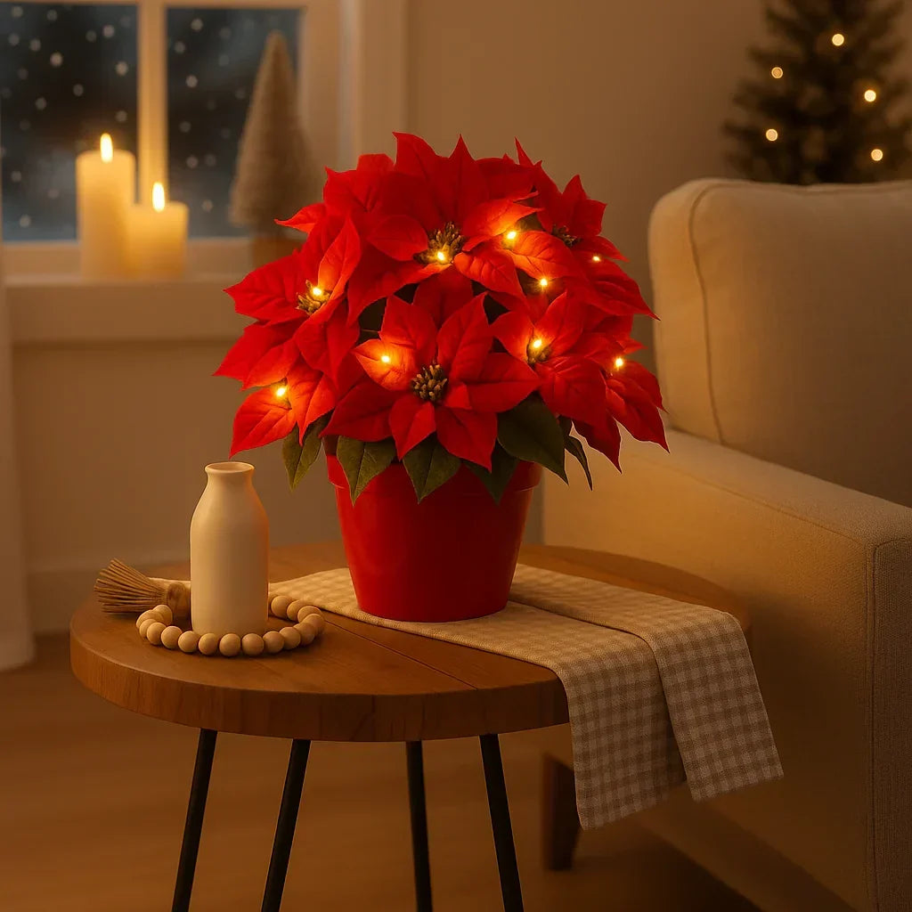 LED Bloesemverlichting Warmwit Kunstplant Tafellamp met Decoratieve Rode Bloemen 30cm