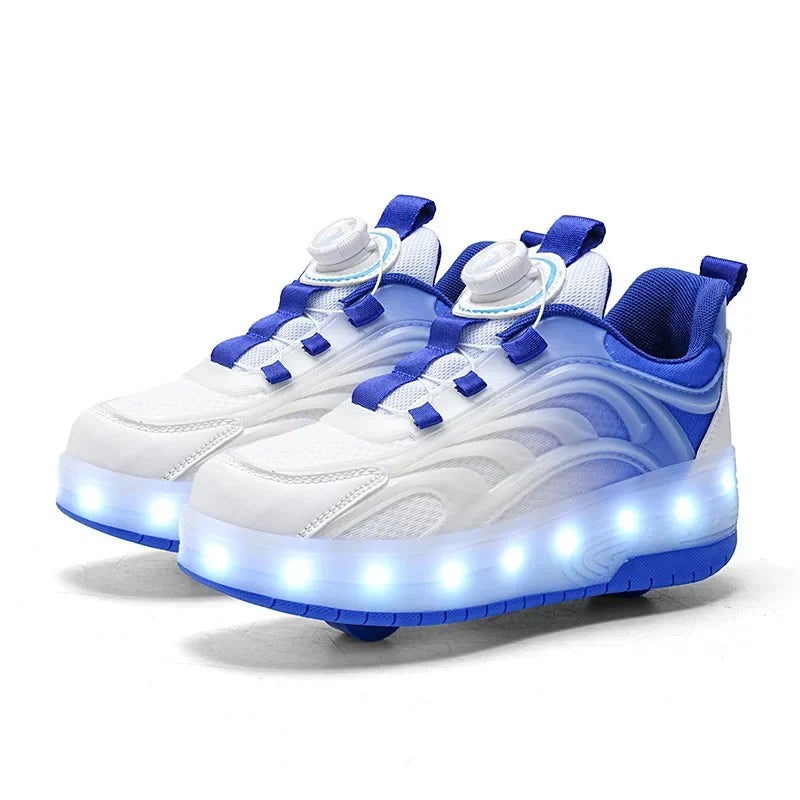 LED rolschaats schoenen USB oplaadbaar roze blauw kindersneakers met wielen lichtgevende skates voor buiten jongens meisjes