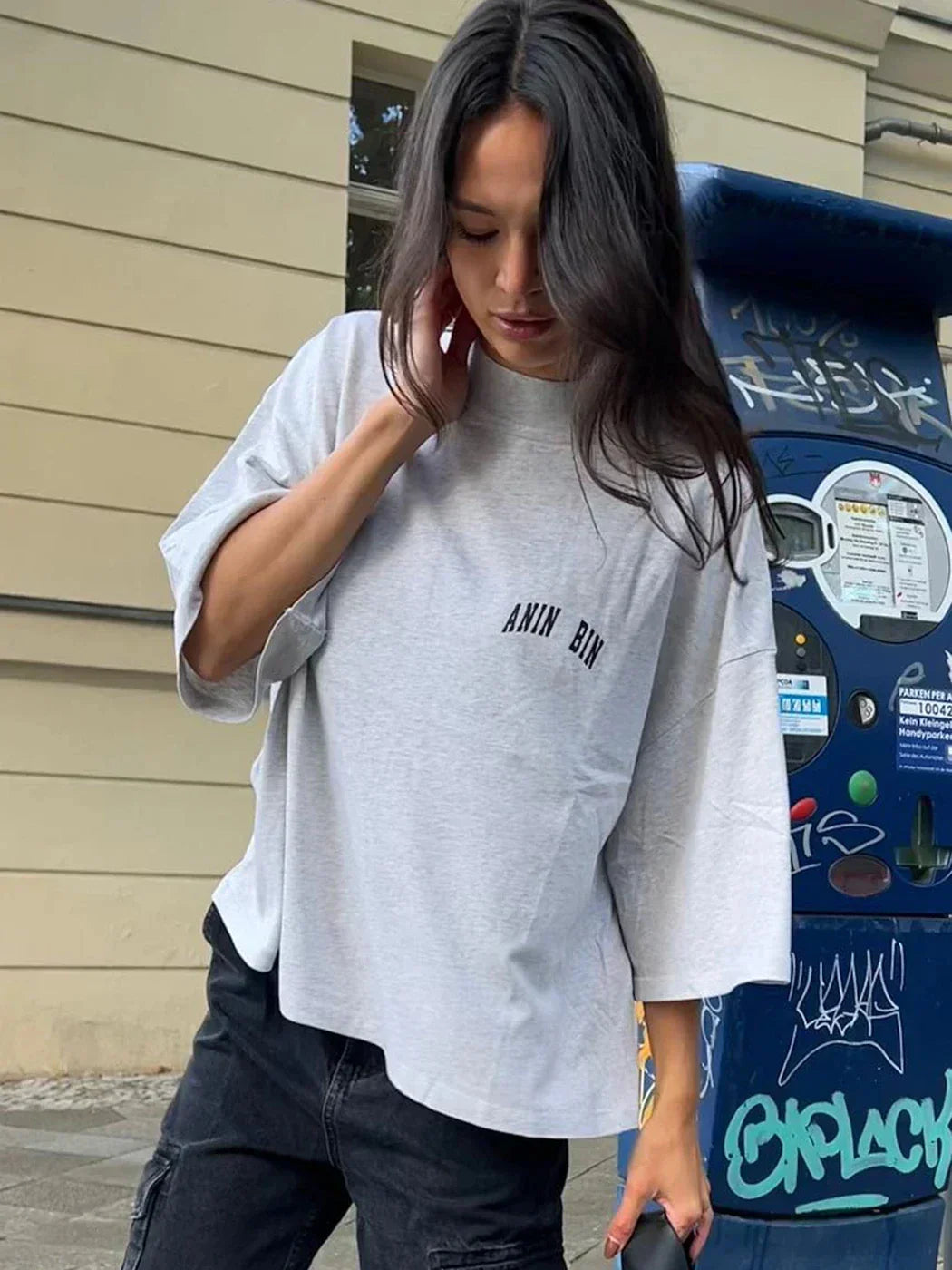 Dames Oversized T-Shirt Grijs met Logo