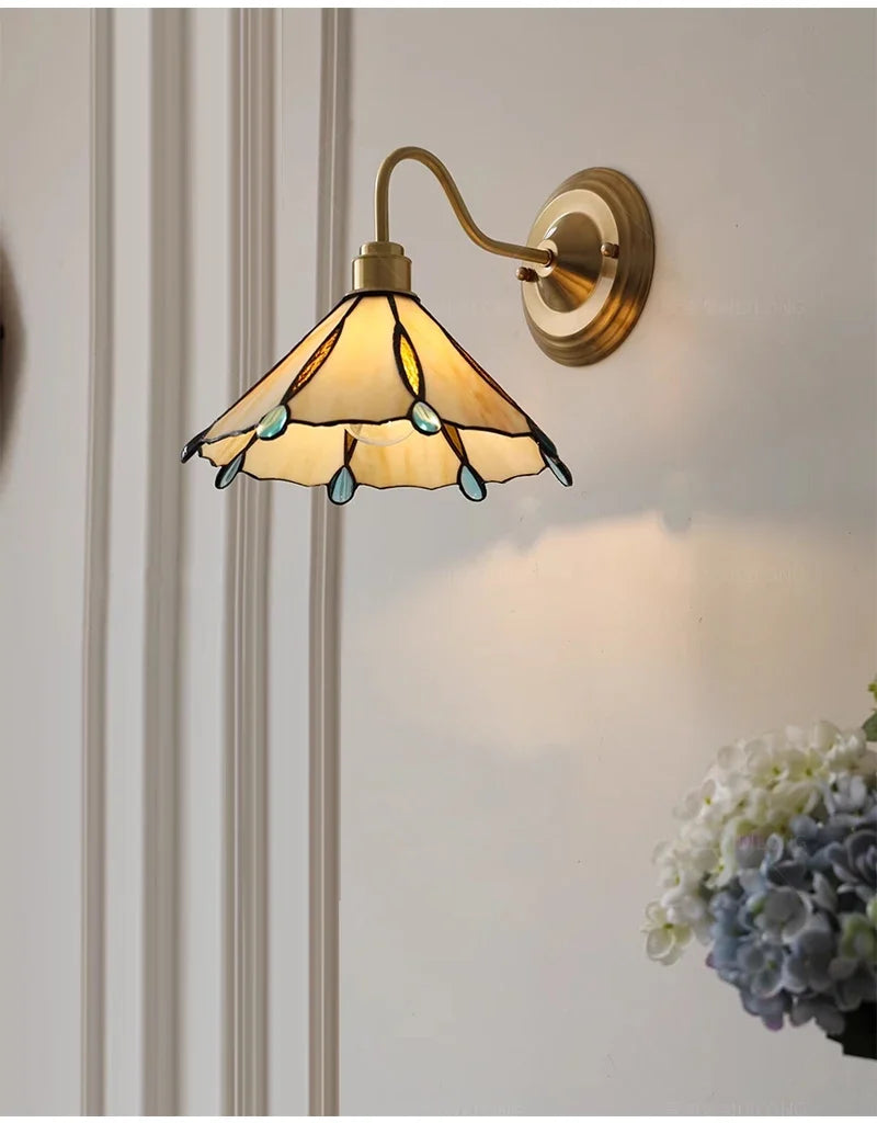 Wandlamp Tiffany Gebrandschilderd Glas Koper E27 Slaapkamer Woonkamer Gang Retro Vintage Wandverlichting Sfeerverlichting Klassiek