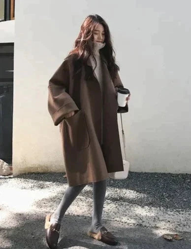 Dame Trenchcoat Warm Wollig Elegante Oversized