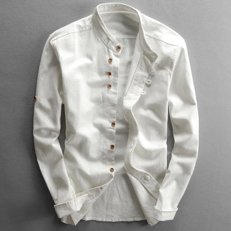 Herenoverhemd Japanse Stijl Comfortabel Elegante Kwaliteit