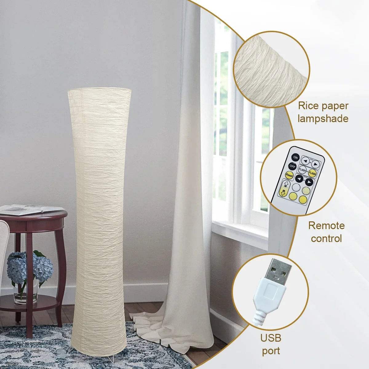 Vloerlamp Papier Japandi Cilinder Staande Lamp Warm Licht Minimalistisch