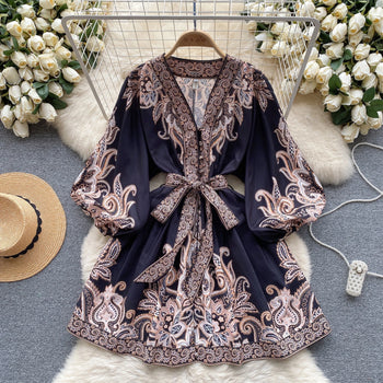 A-lijn Jurk met Pofmouwen Vintage Stijl