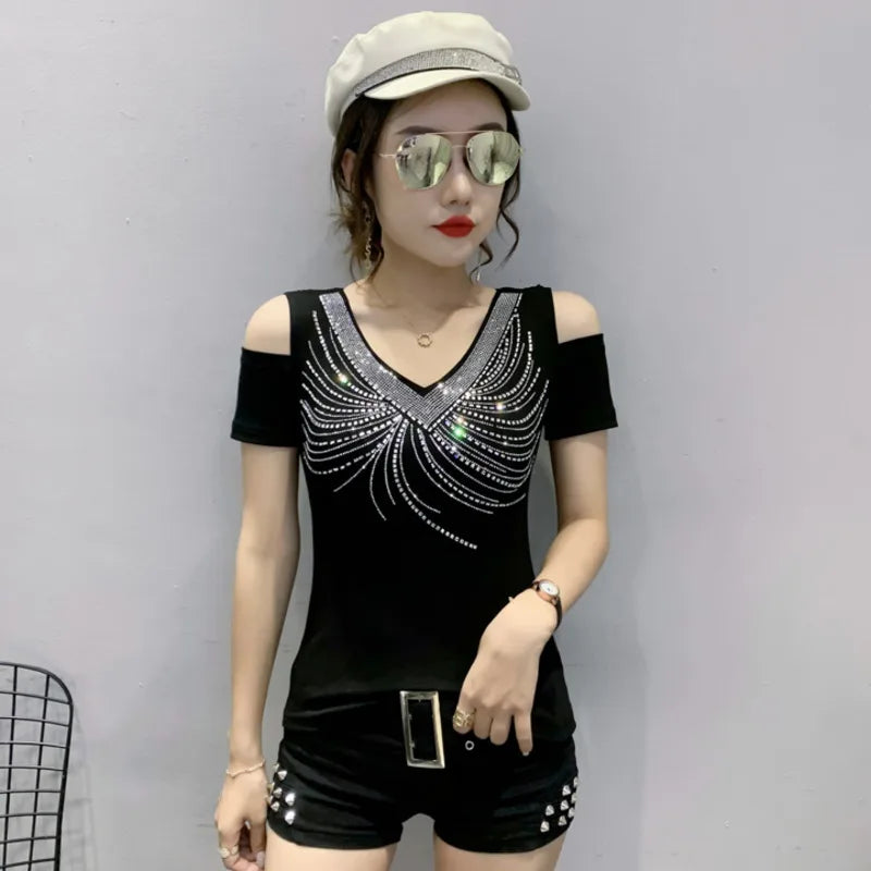Zwarte Off-Shoulder Top Elegante Stijl