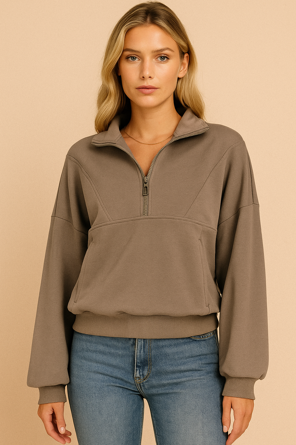 Dames Sweatshirt Sportief Met Halve Rits Comfortabel