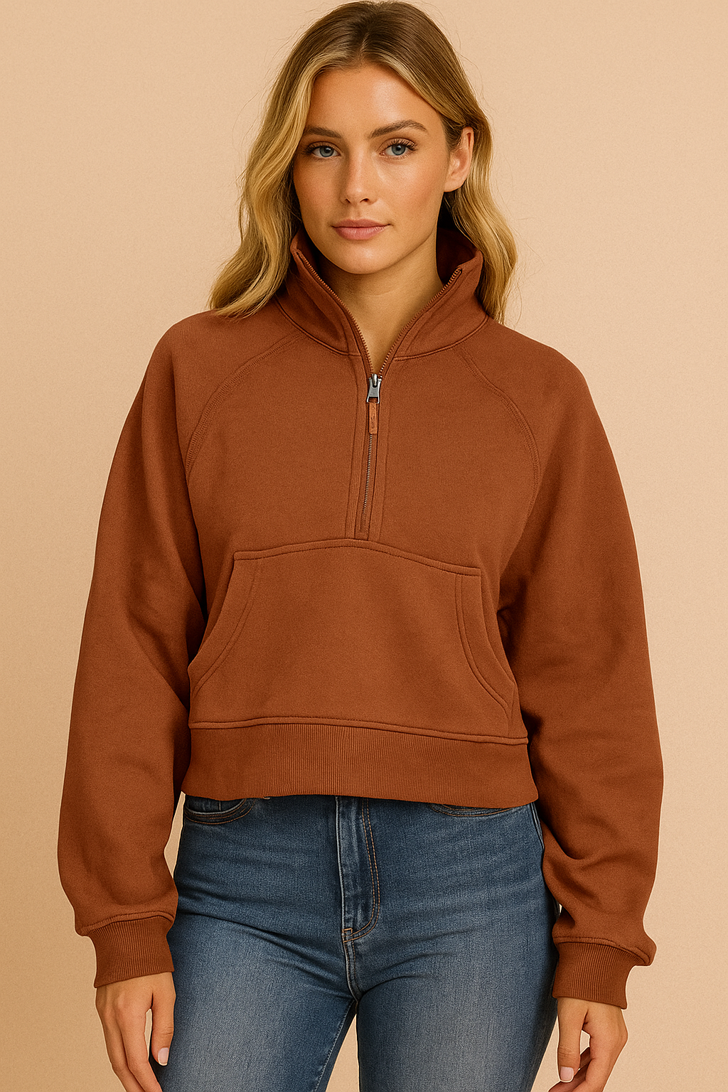 Dames Sweatshirt Zacht Sportief met Halve Rits