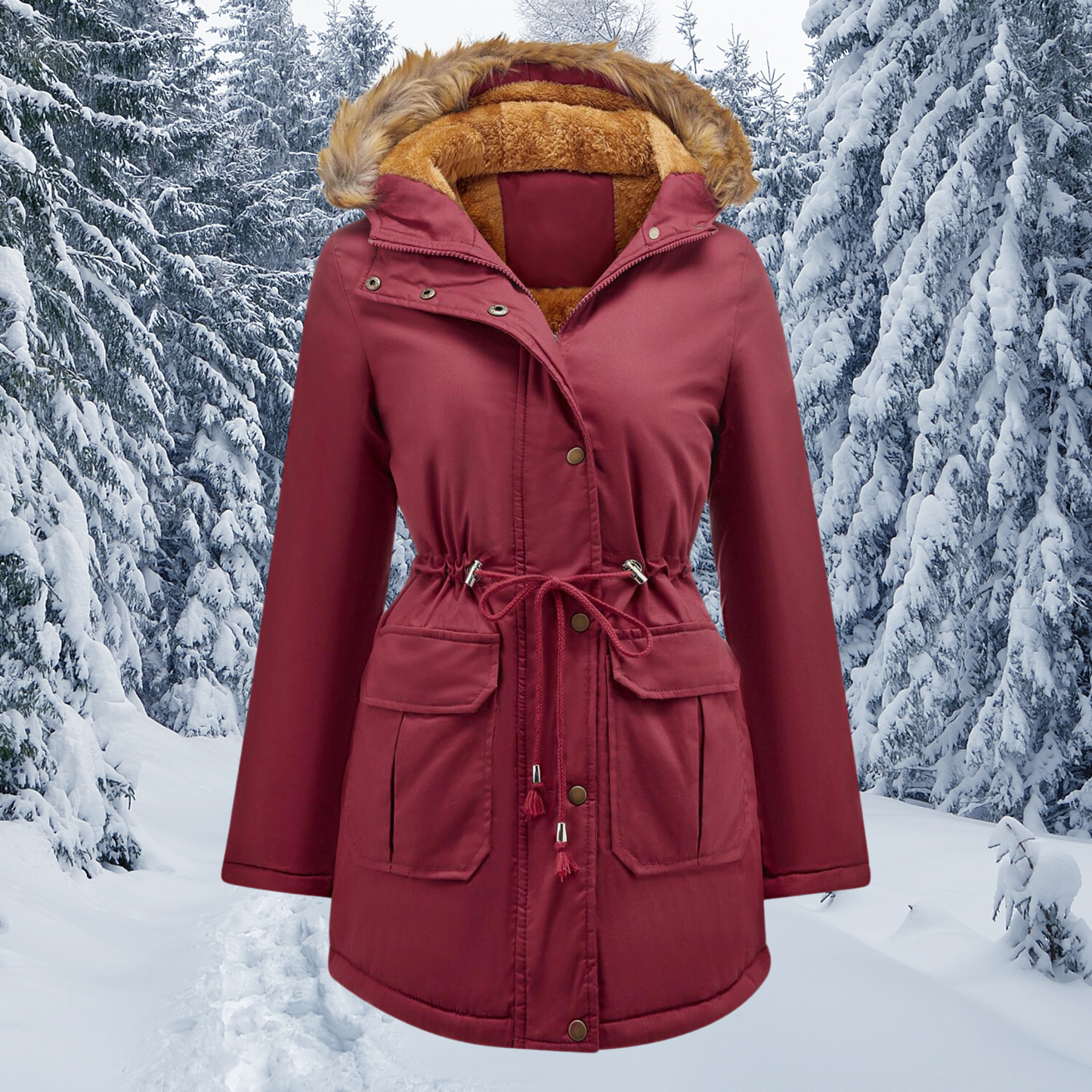 Warme Winterjas met Bontkraag en Capuchon Dames
