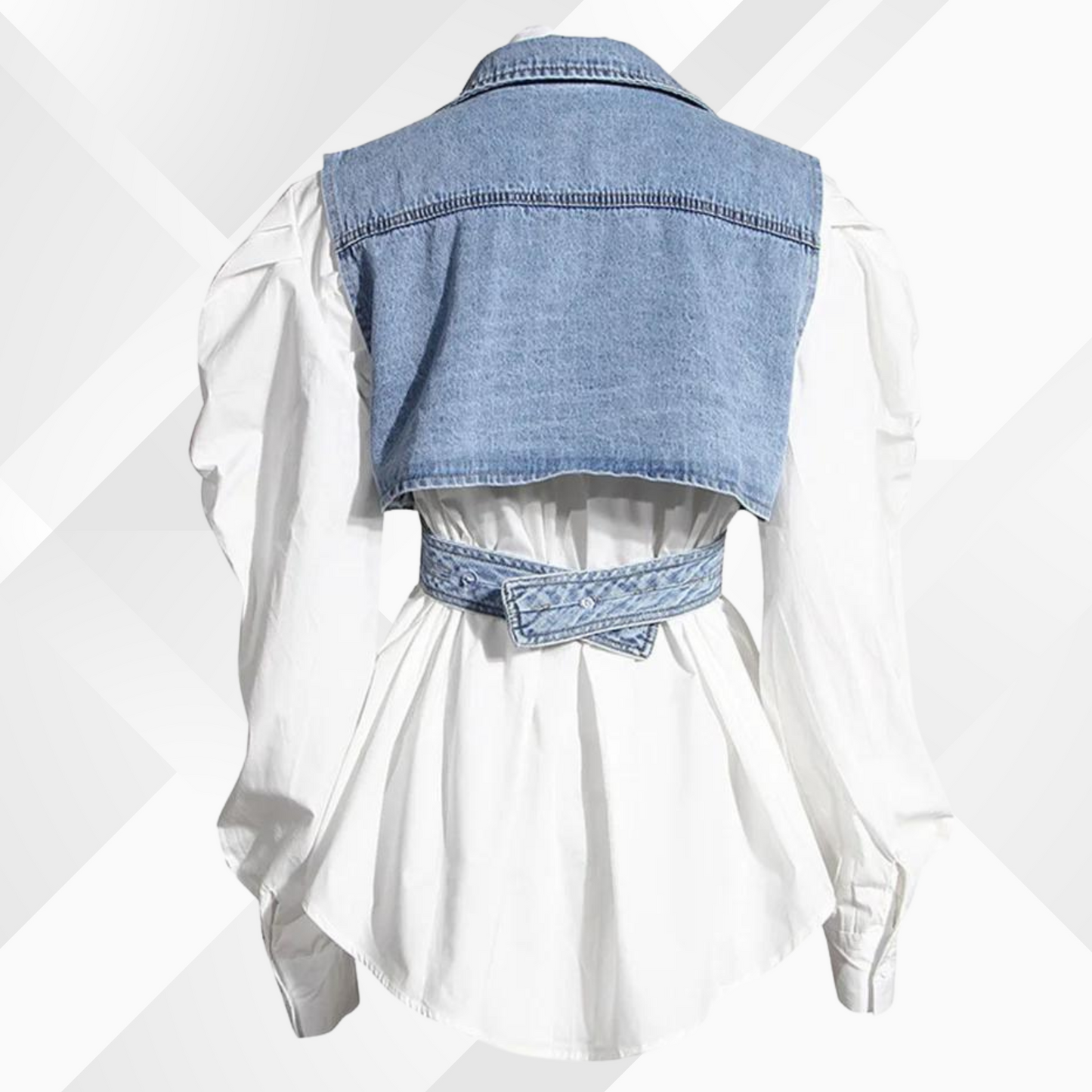 Dames Blouse met Pofmouwen en Blauwe Denim Vest