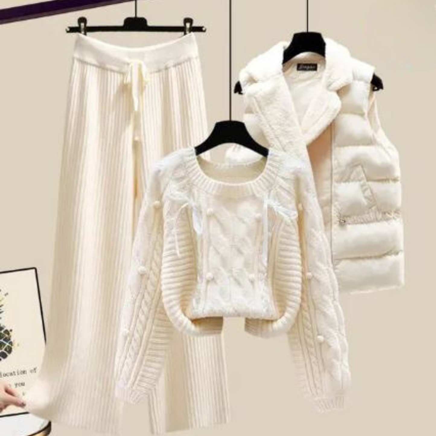Damesvest Driedelig Set Trui en Wijde Broek Comfortabel