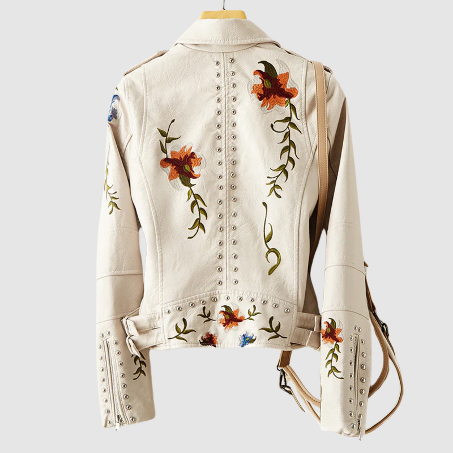 Leren Jacket Bloemenprint Vintage Look