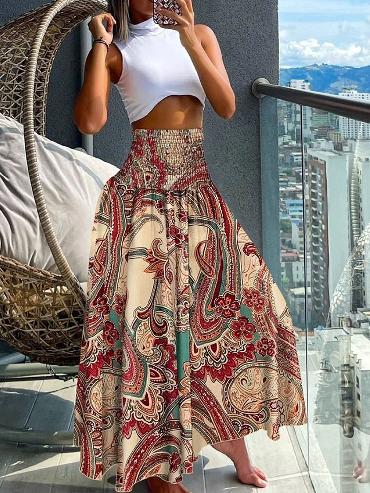 Elastische Zomerrok Hoge Taille Lange A-lijn Rok